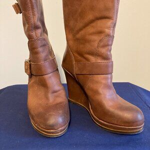 Lucky Brand Distressed Leather Wedge Heel Boots Women’s 7/7.5 – Caramel Leather